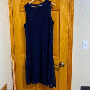 NWT Christopher & Banks, Navy sleeveless tea length lace dress, size 14